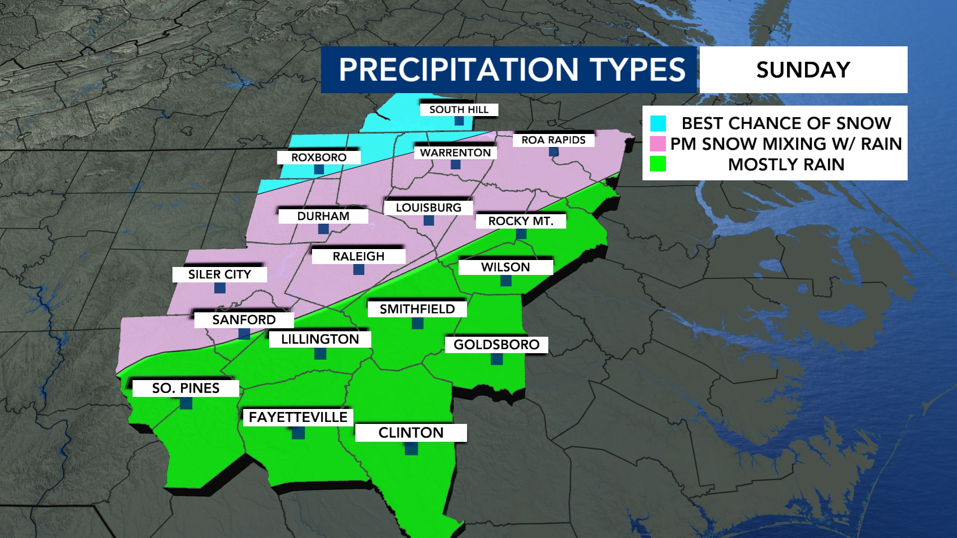 WRAL - This is generally what we're looking at for Sunday. If snow does ...