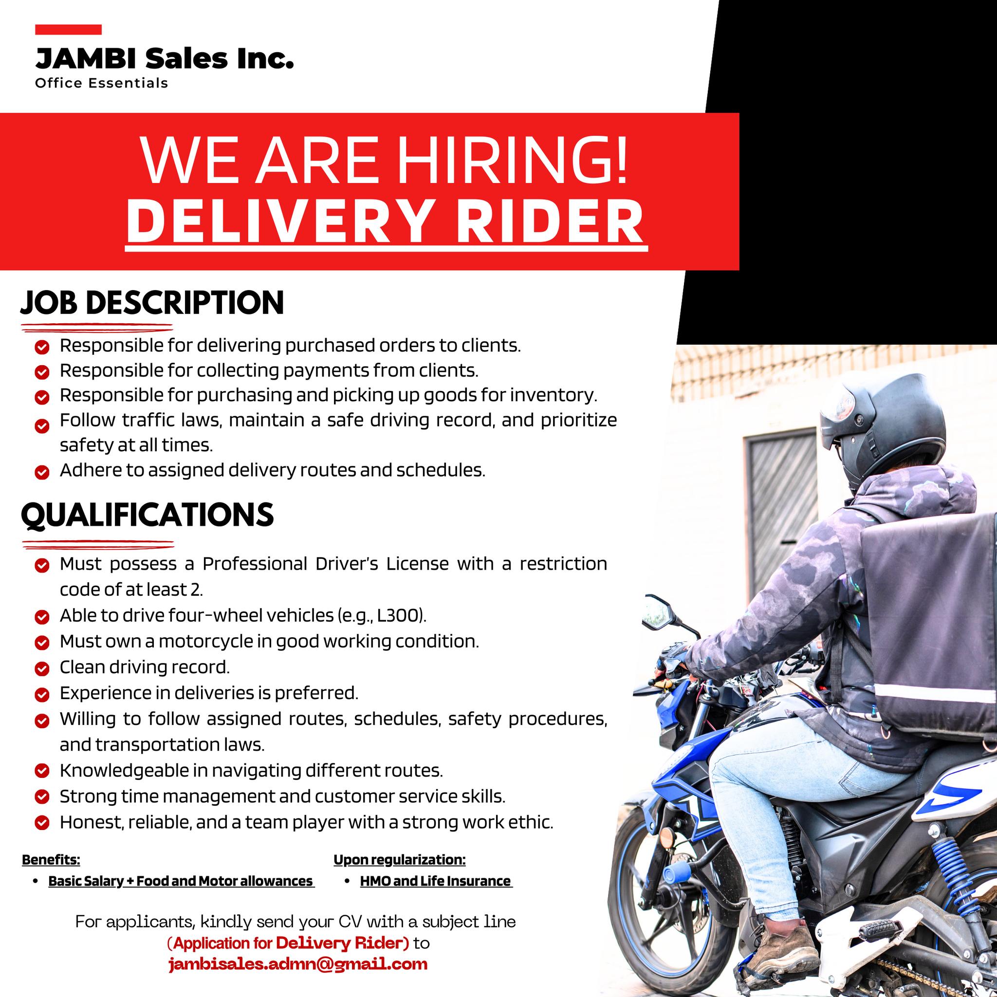 CAYPOMBO | **We are hiring for Delivery Rider position | Facebook