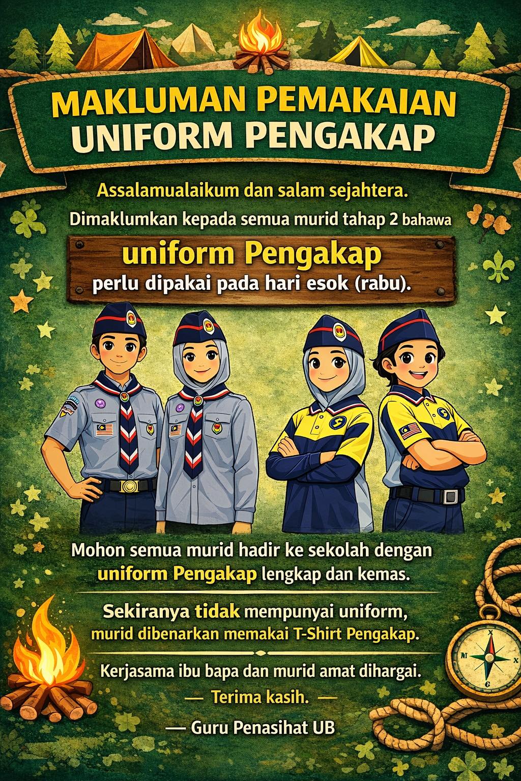 Cikgu - 📌 Poster Makluman Pemakaian Uniform Pengakap 📲 Join Channel ...
