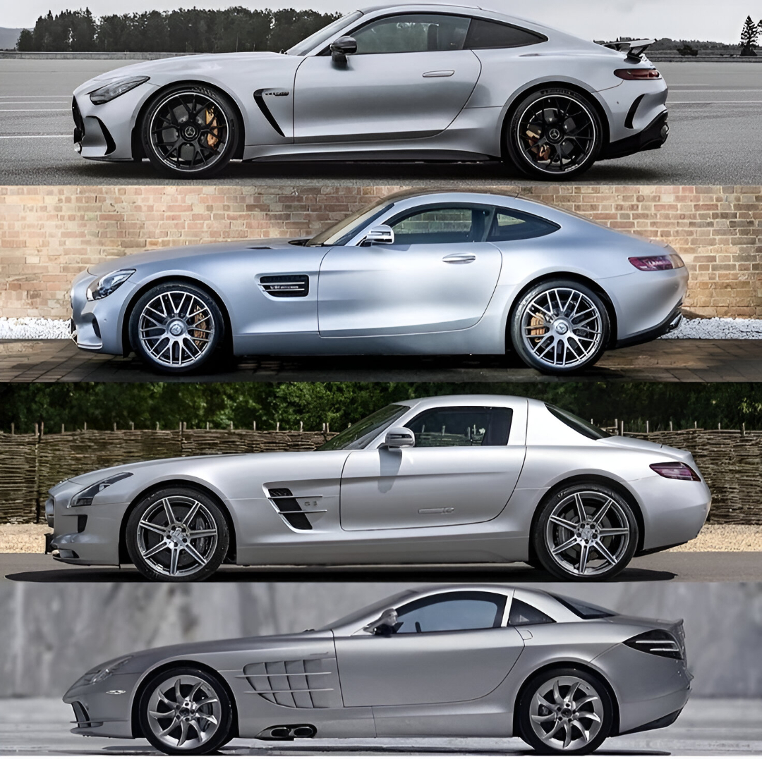 Mercedes-Benz performance cars evolution in silver