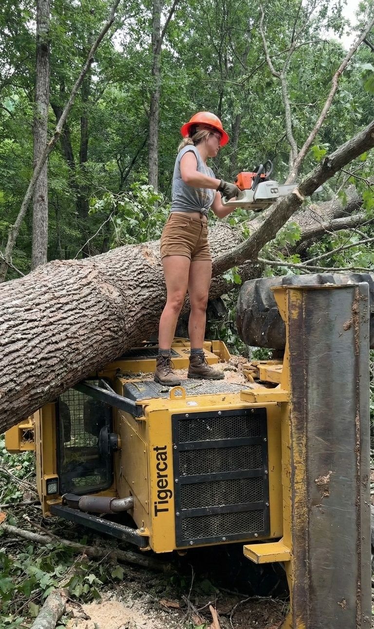 Jazlyn - Talk about a rough day at the office! 🌲🚜 Sometimes the woods ...