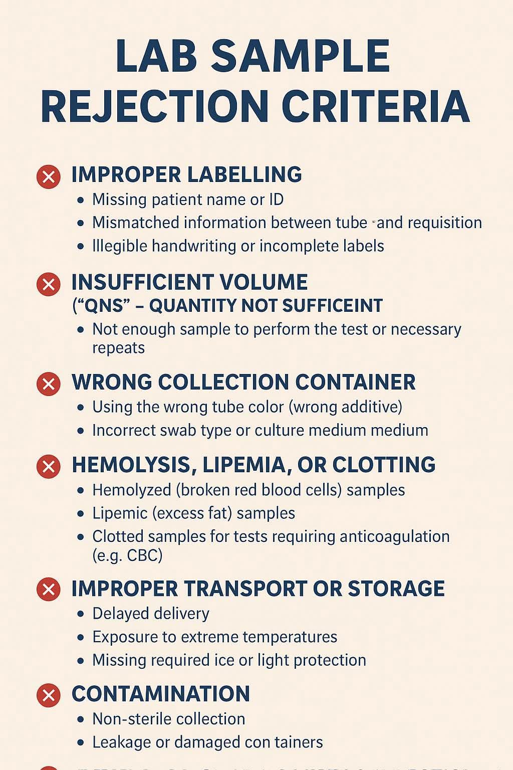 Lab life group | 🧪🔍 Lab Sample Rejection Criteria | Facebook