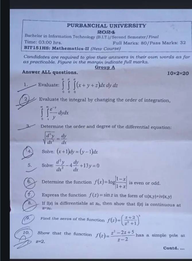 Purbanchal university BIT past questions Semester:2nd(2024