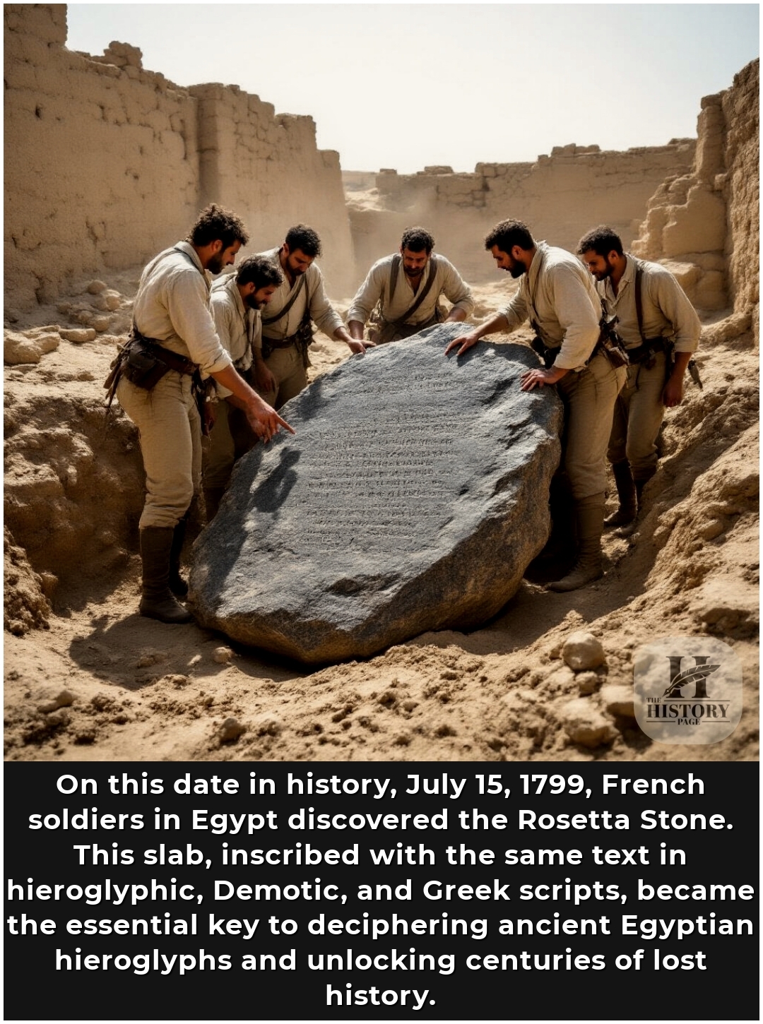 Discovery of the Rosetta Stone on July 15, 1799