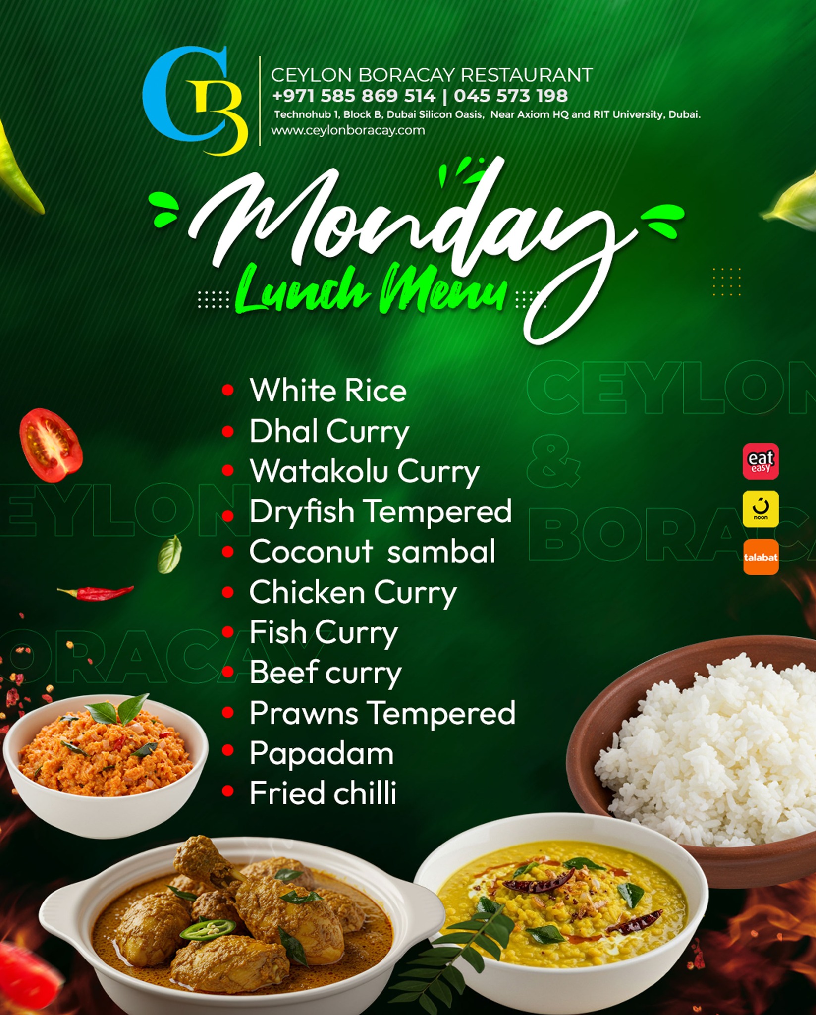 Ceylon - 🍽️ Monday Lunch Menu – Ceylon Boracay Silicon Oasis 🇱🇰 Start ...