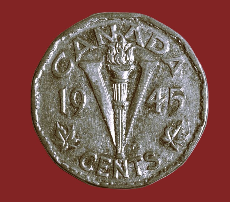 The 1945 Canadian 5 Cent Nickel is a classic example of mid