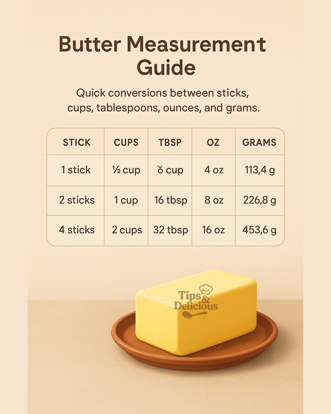 Tips - No more recipe confusion! Here’s your quick reference for butter ...