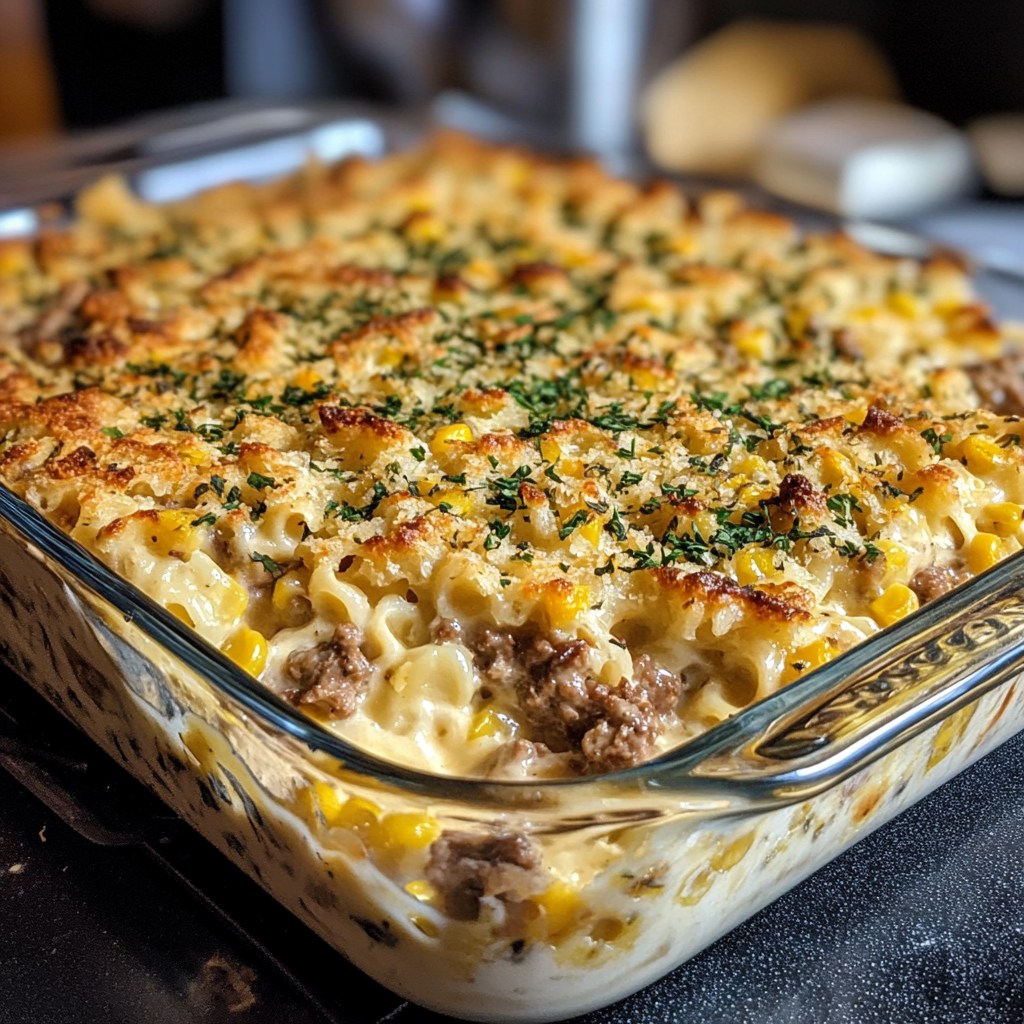 Quick - Ranch Beef & Corn Alfredo Tufoli Bake with Crispy Herb Edges ...