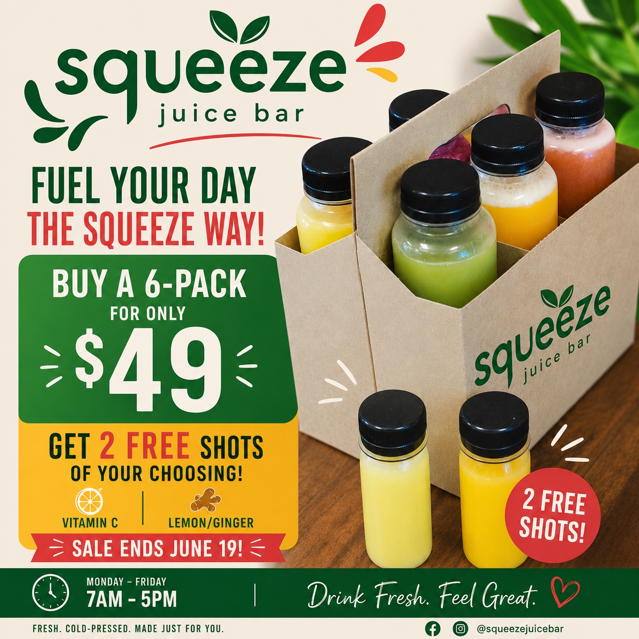 Squeeze Juice Bar's 6-pack juice deal with free wellness shots