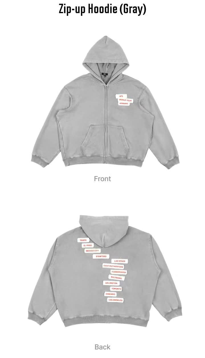 BTS Zip-up Hoodie for sale in size M, gray color, deliverable tomorrow