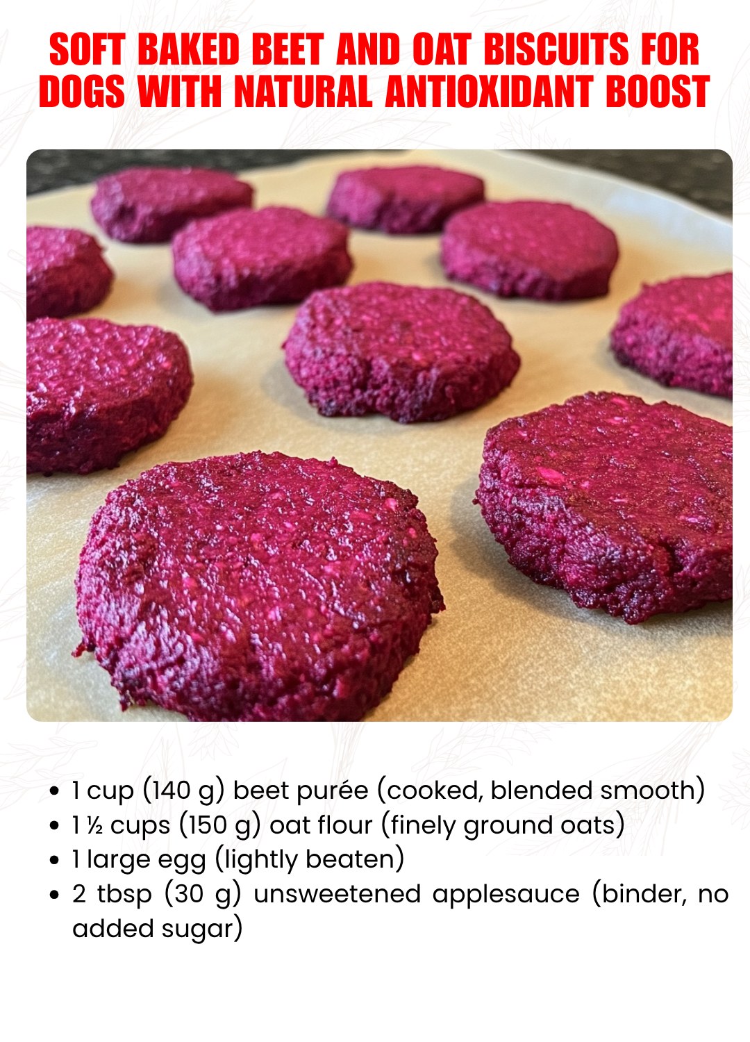 Visual Reference: Homemade Soft Baked Beet And Oat Biscuits For Dogs With