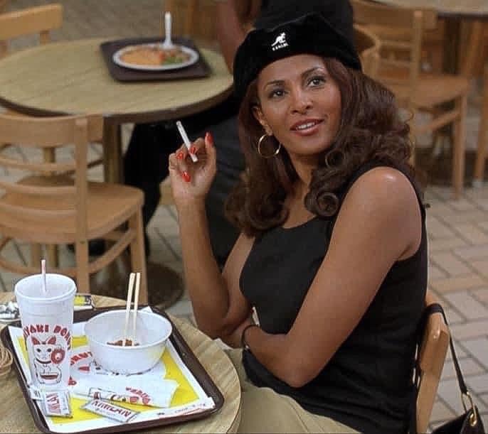 Pam Grier and Quentin Tarantino on set of Jackie Brown. Love the