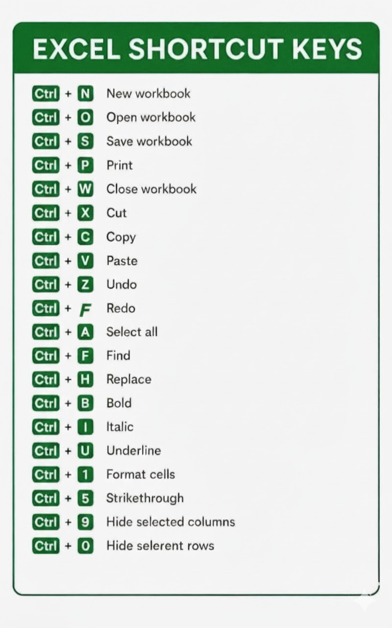 Excel Knowledge | Shortcut list in Excel | Facebook
