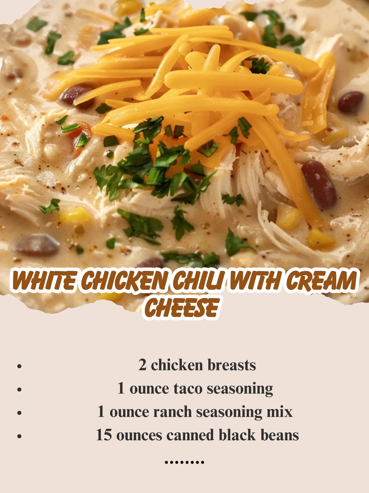 My white chicken chili with cream cheese gets its bold flavor from taco seasoning and ranch seasoning mix. Recipe below