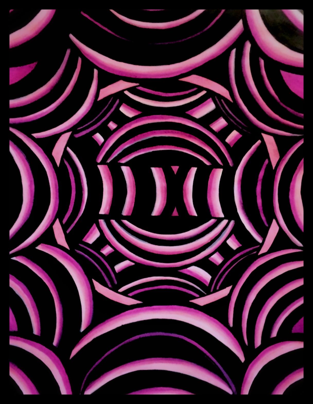 オリジナル自作絵 絵画 sawatari_doodles【Through】 Stir-crazy art: TV signals Zentangle doodle with acrylic markers