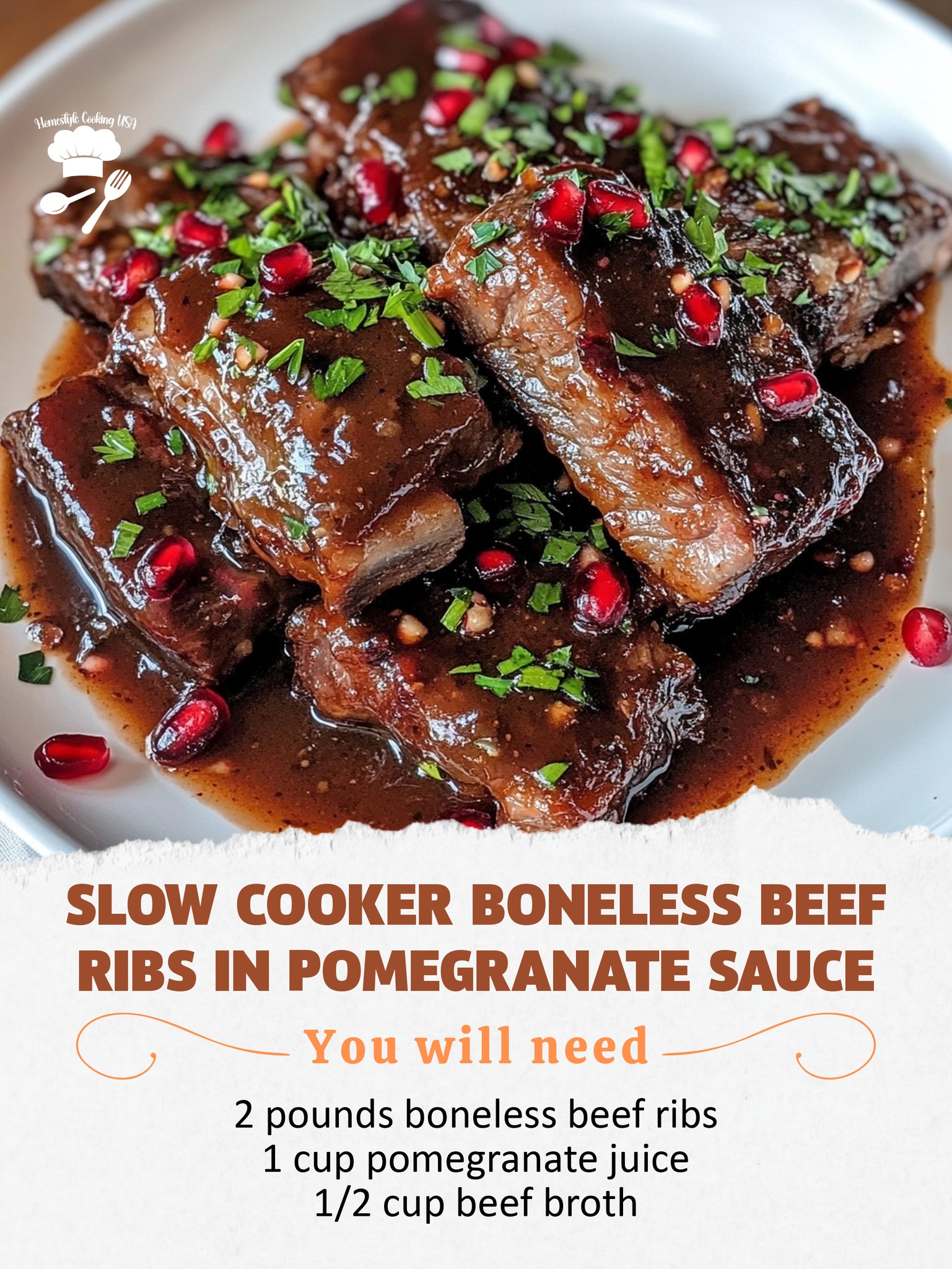 Homestyle - Slow Cooker Boneless Beef Ribs In Pomegranate Sauce Tender ...