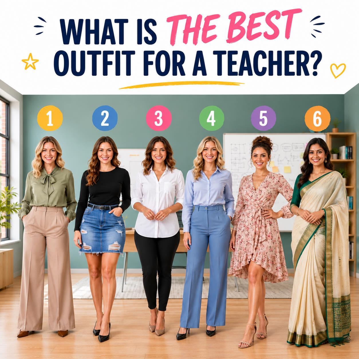 Which outfit looks best suited for a teacher? 🤔