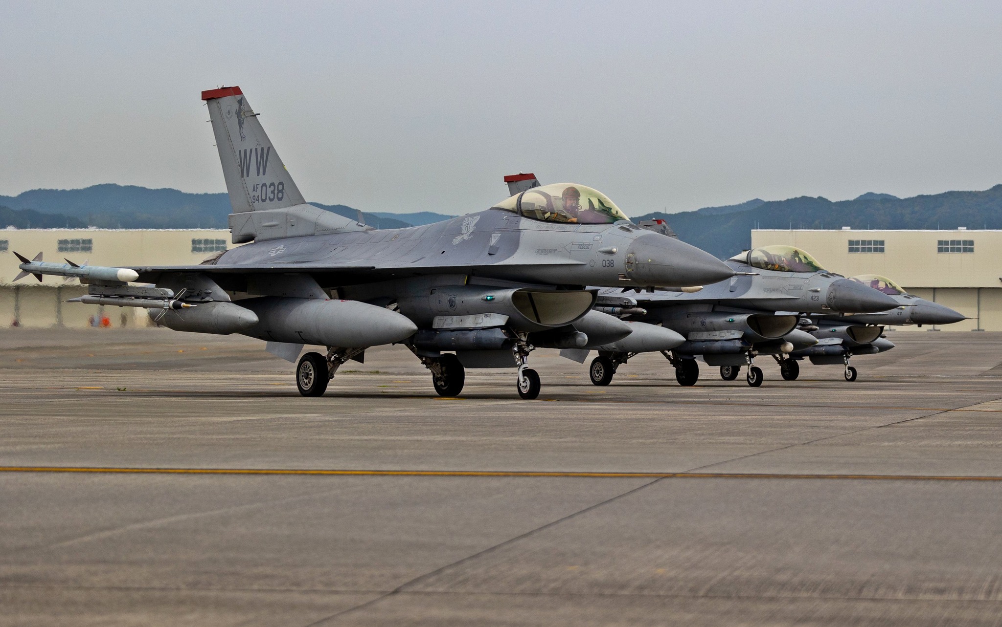 An F-16C Fighting Falcon with the 119th EFS, deployed to Kadena