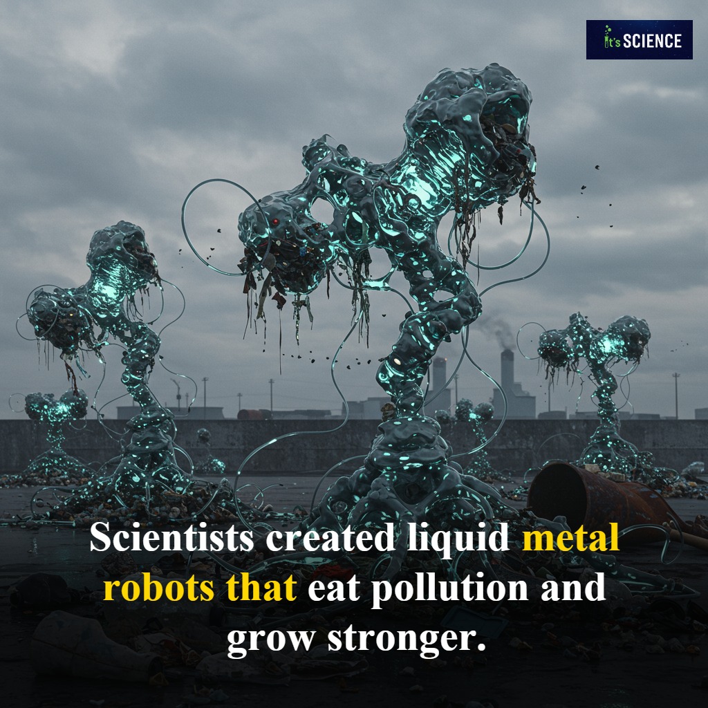 Liquid metal robots clean pollution and grow stronger