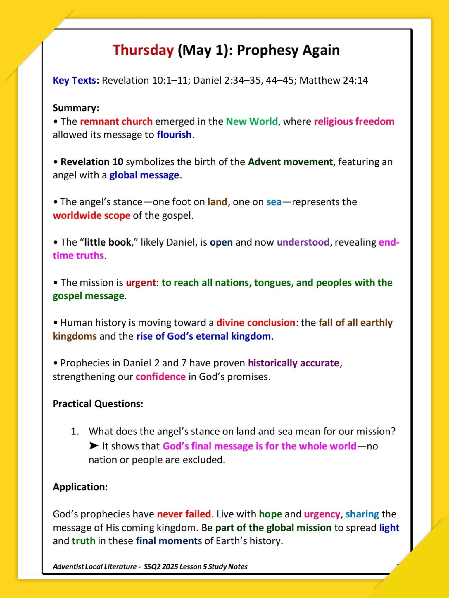 Adventist - SSQ2 2025|Lesson 5 Study Notes|Thursday Prophesy Again More ...