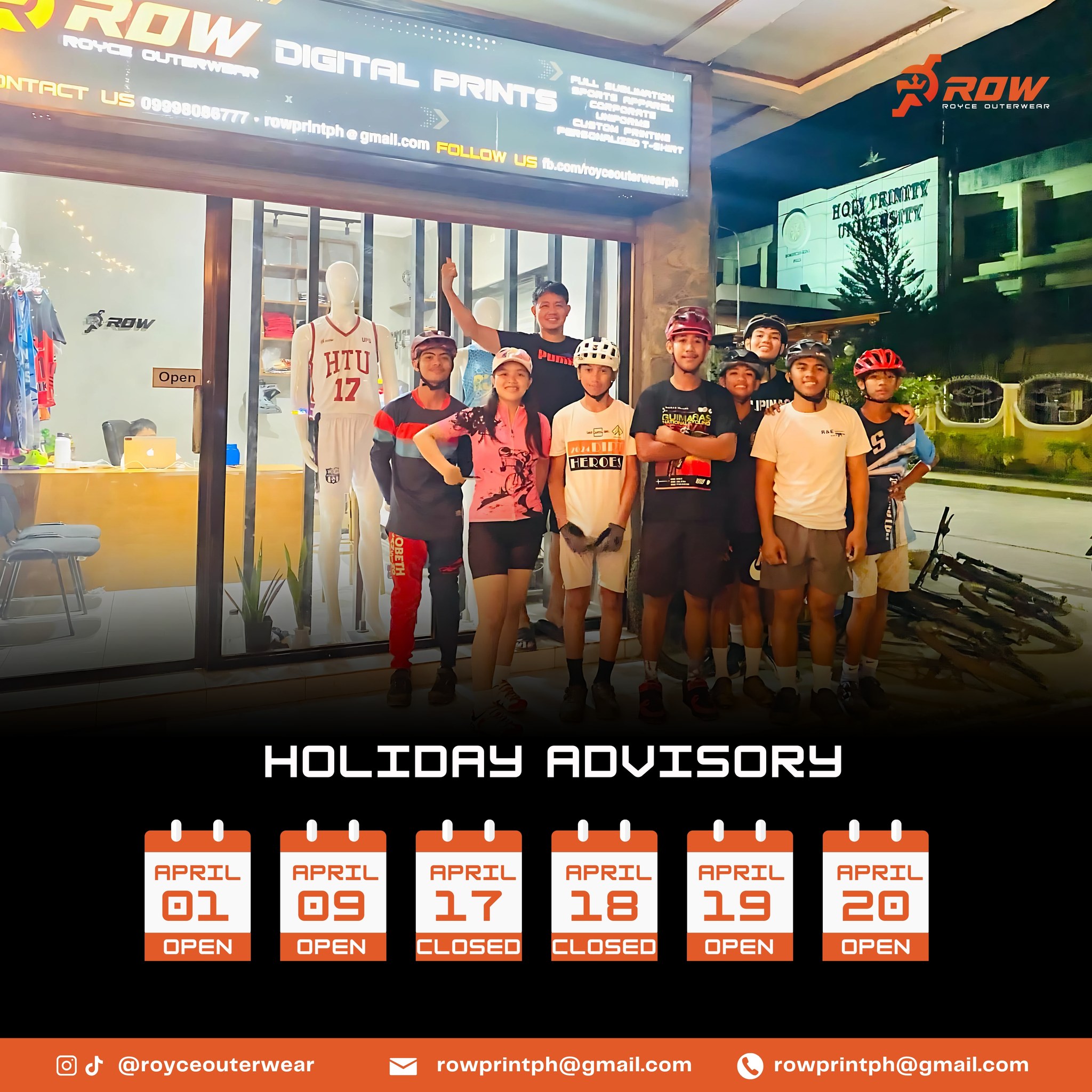 Royce - 📢 HOLIDAY SCHEDULE ALERT! 👕 Heads up, everyone! Here’s our ...