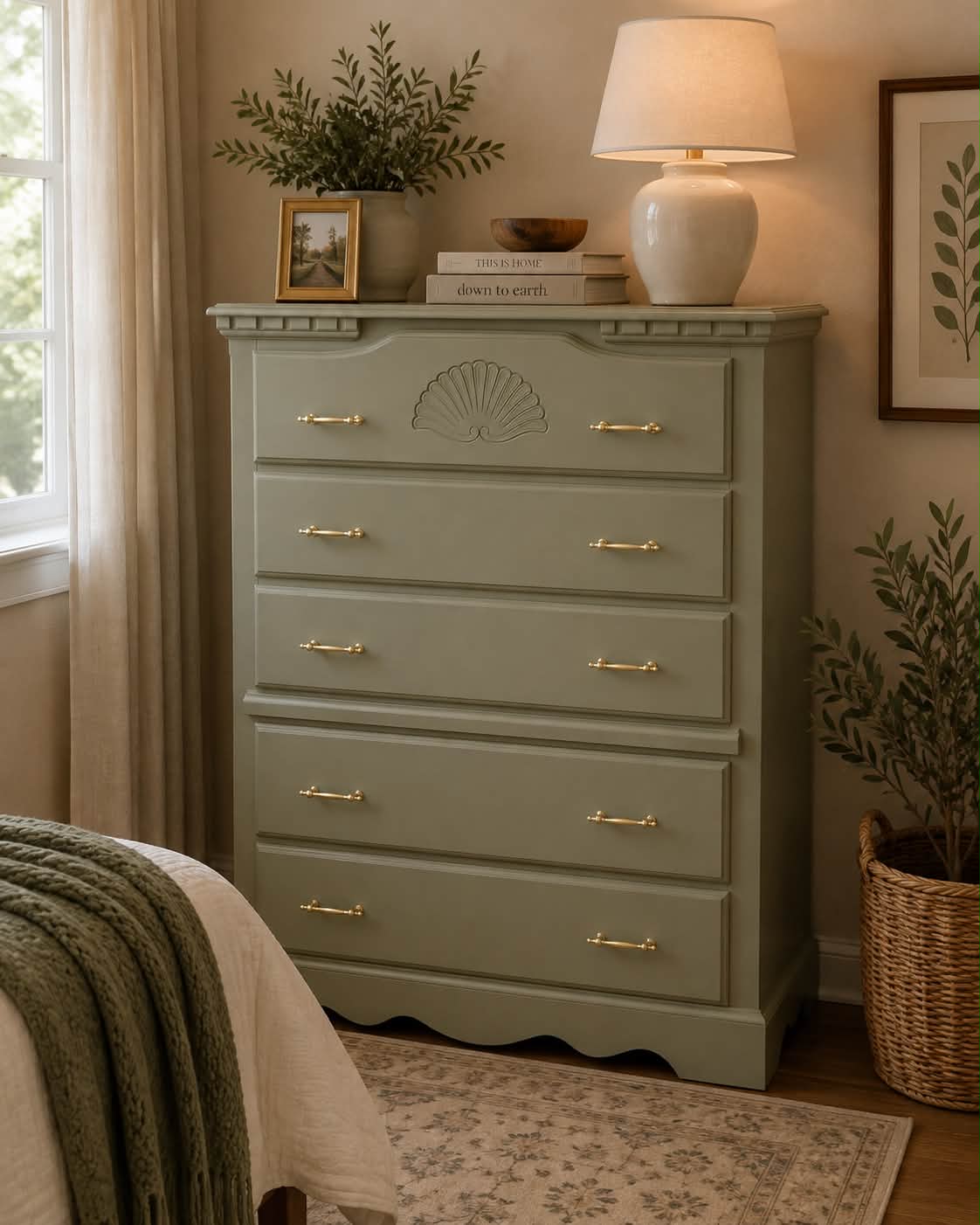 Sage green tall dresser for sale at The Old Blue Door