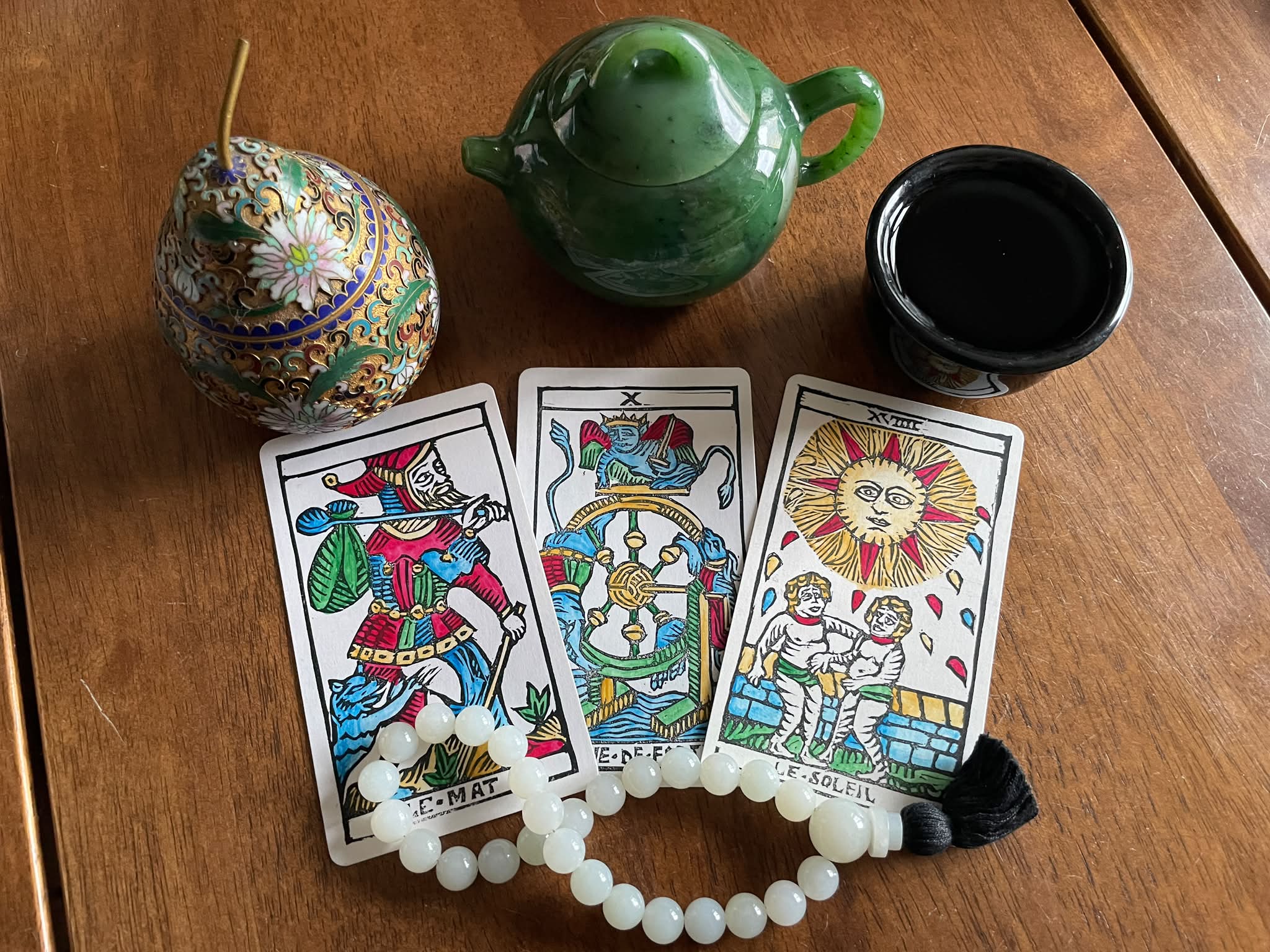 Alexei Sizikov's handcrafted Tarot cards with jade and cloisonné