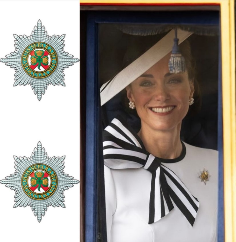 Royal - She wore a new brooch designed as the badge of The Irish Guards ...