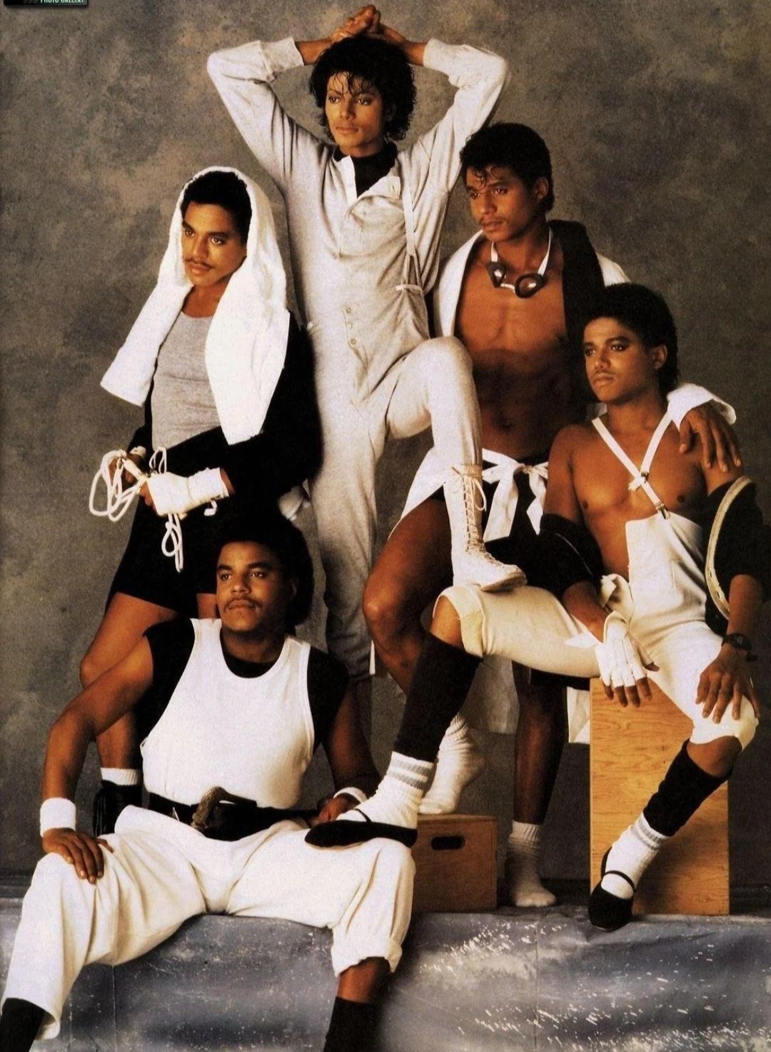 Michael Jackson and brothers in 1984 Victory Tour photo