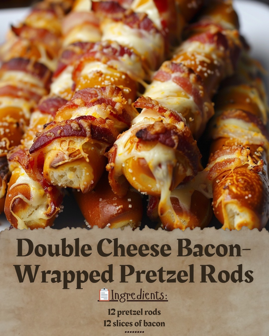 Crenn - Double Cheese Bacon-Wrapped Pretzel Rods Ingredients: - 12 ...