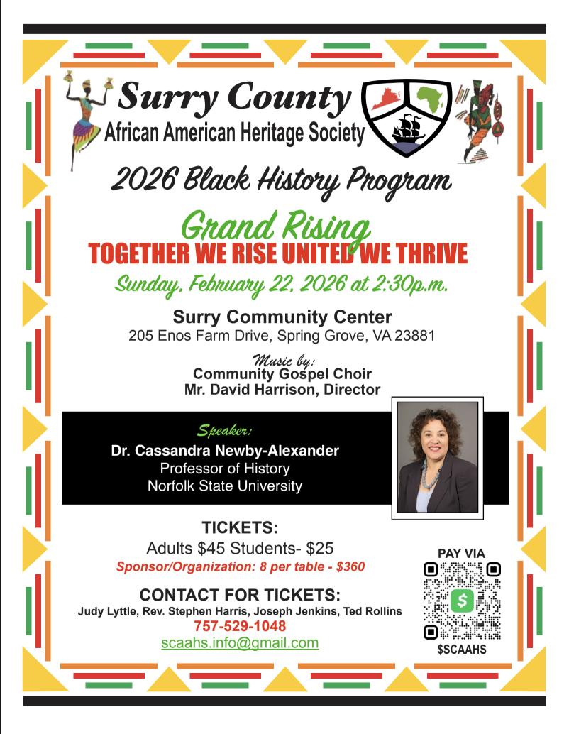 Surry - MARK YOUR CALENDARS! The 2026 Black History Program is here ...