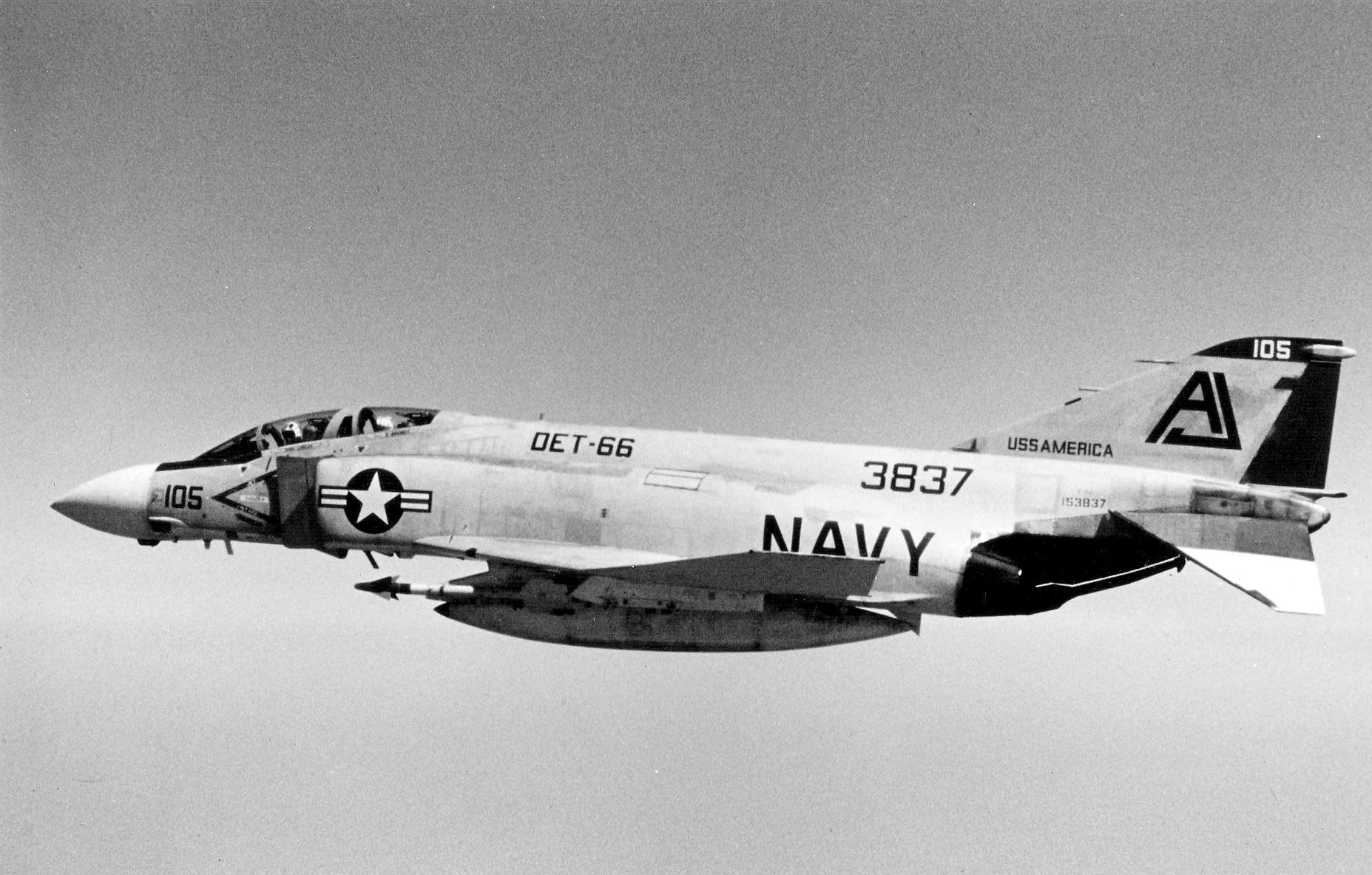 An F-4 Phantom II assigned to the VF-32 Swordsmen in afterburner