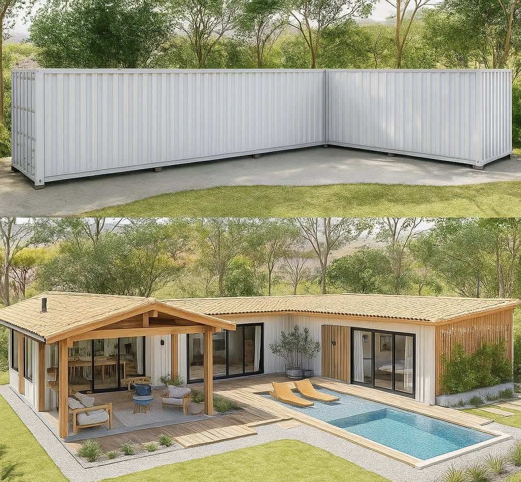 Affordable - Modern L-Shaped Container Home with Pool & Patio This ...