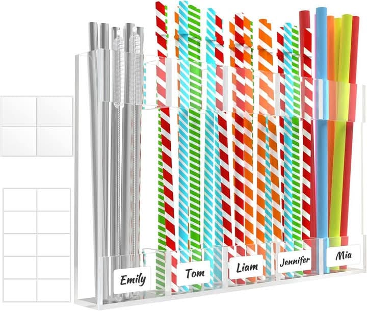 Mluyeri Acrylic Straw Holder For Cabinet - Large 11.81x9.84, Adhesive Or Screw Mount, Kitchen Organizer