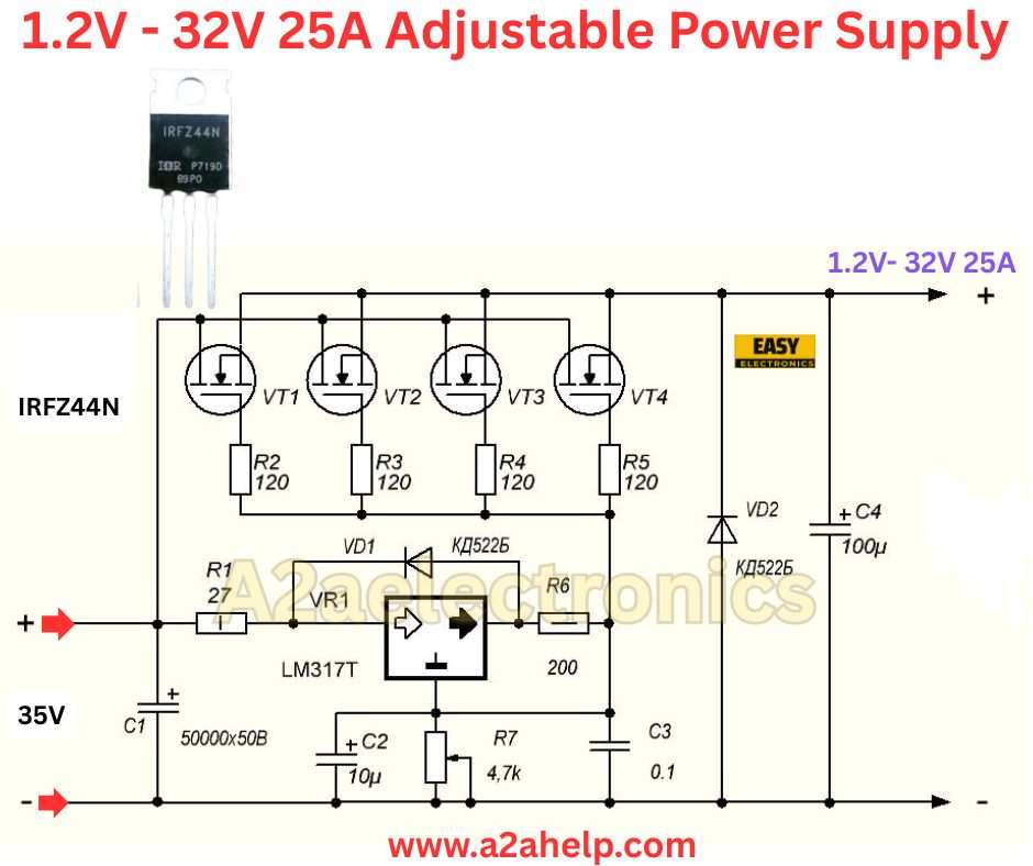 A2aelectronics - 1.2V - 32V 25A Adjustable Power Supply - lm317 # ...