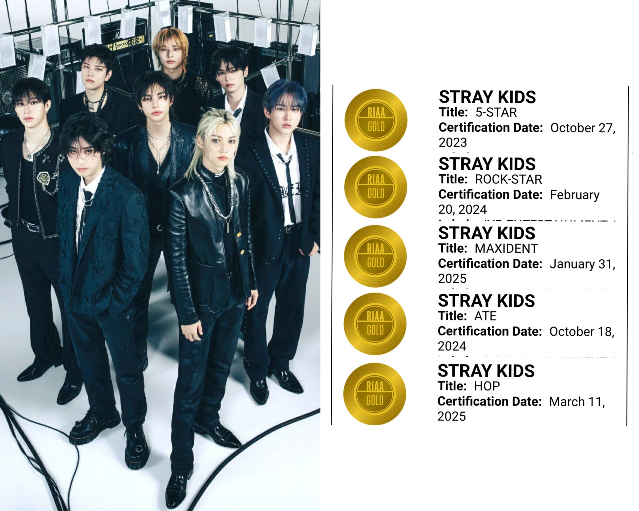 Stray Kids earned gold certification from the French National