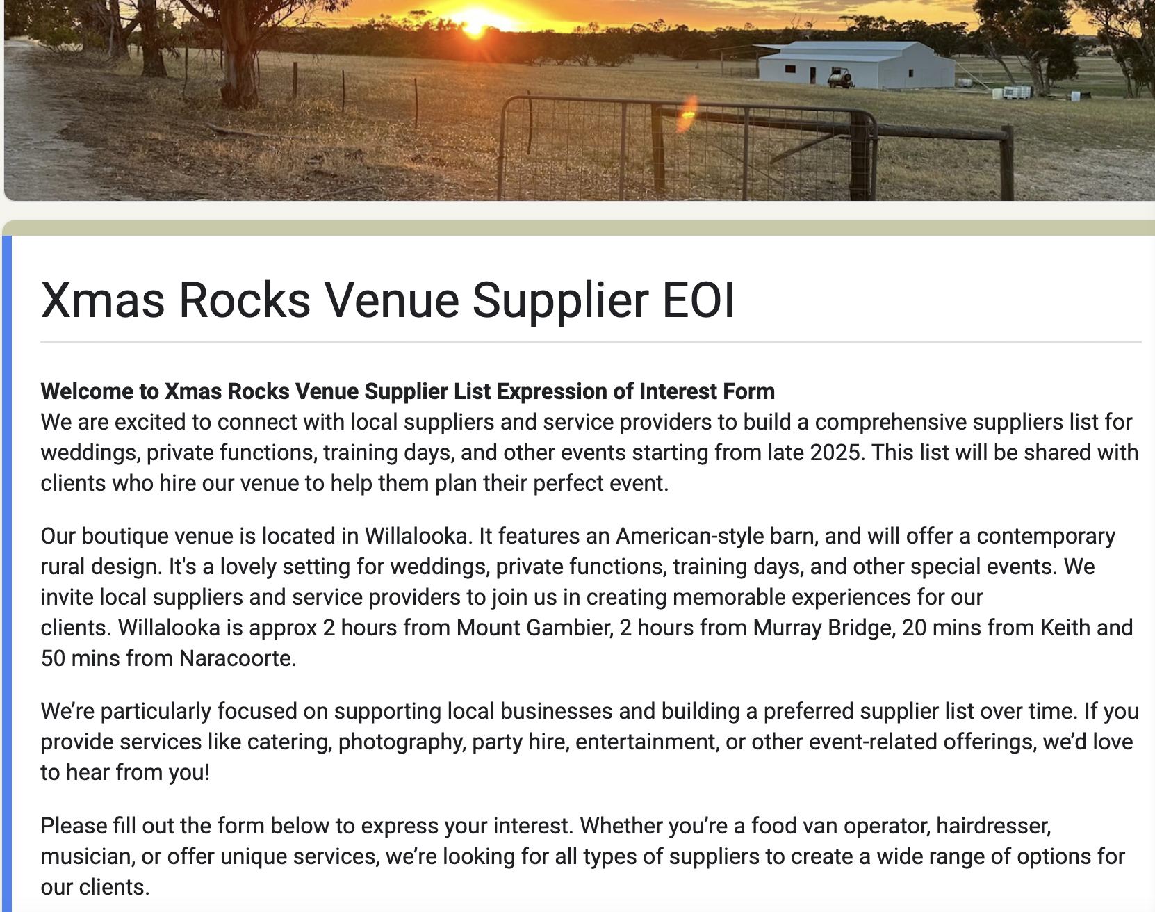 Xmas Rocks Venue & Events | Willalooka SA