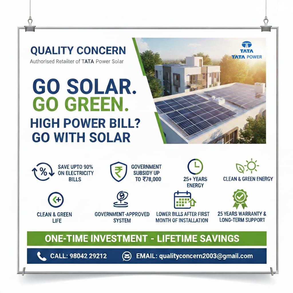 GO GREEN WITH TATA POWER SOLAR. CONTACT TODAY @ 098042 29212