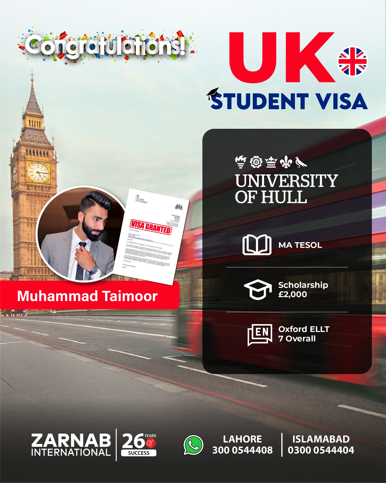 Zarnab - Congratulations! 🎉 𝗠𝘂𝗵𝗮𝗺𝗺𝗮𝗱 𝗧𝗮𝗶𝗺𝗼𝗼𝗿 for getting 𝗨𝗞 𝗦𝘁𝘂𝗱𝗲𝗻𝘁 ...