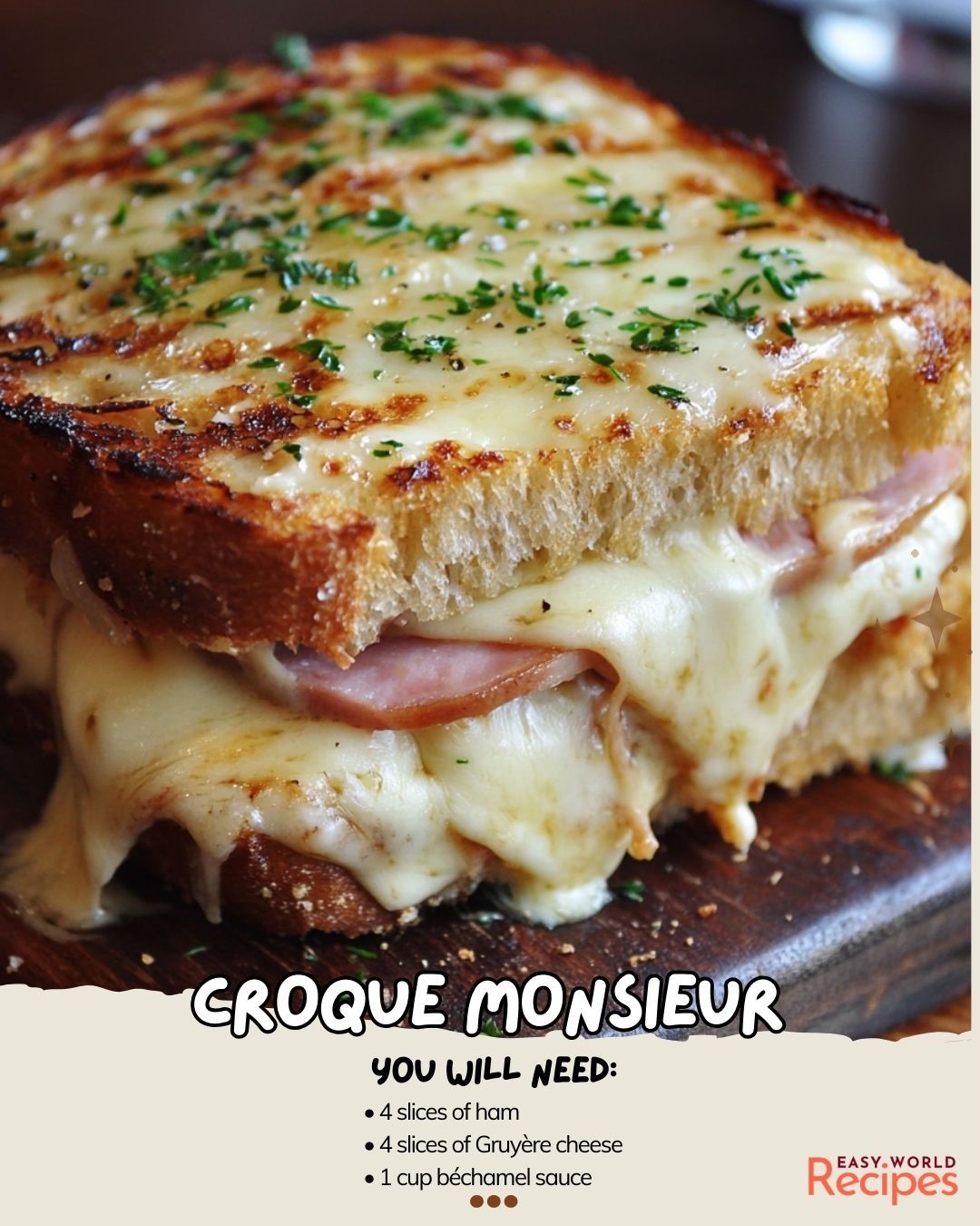Easy - 🥪🧀 Croque Monsieur Golden toasted bread layered with ham, melted ...