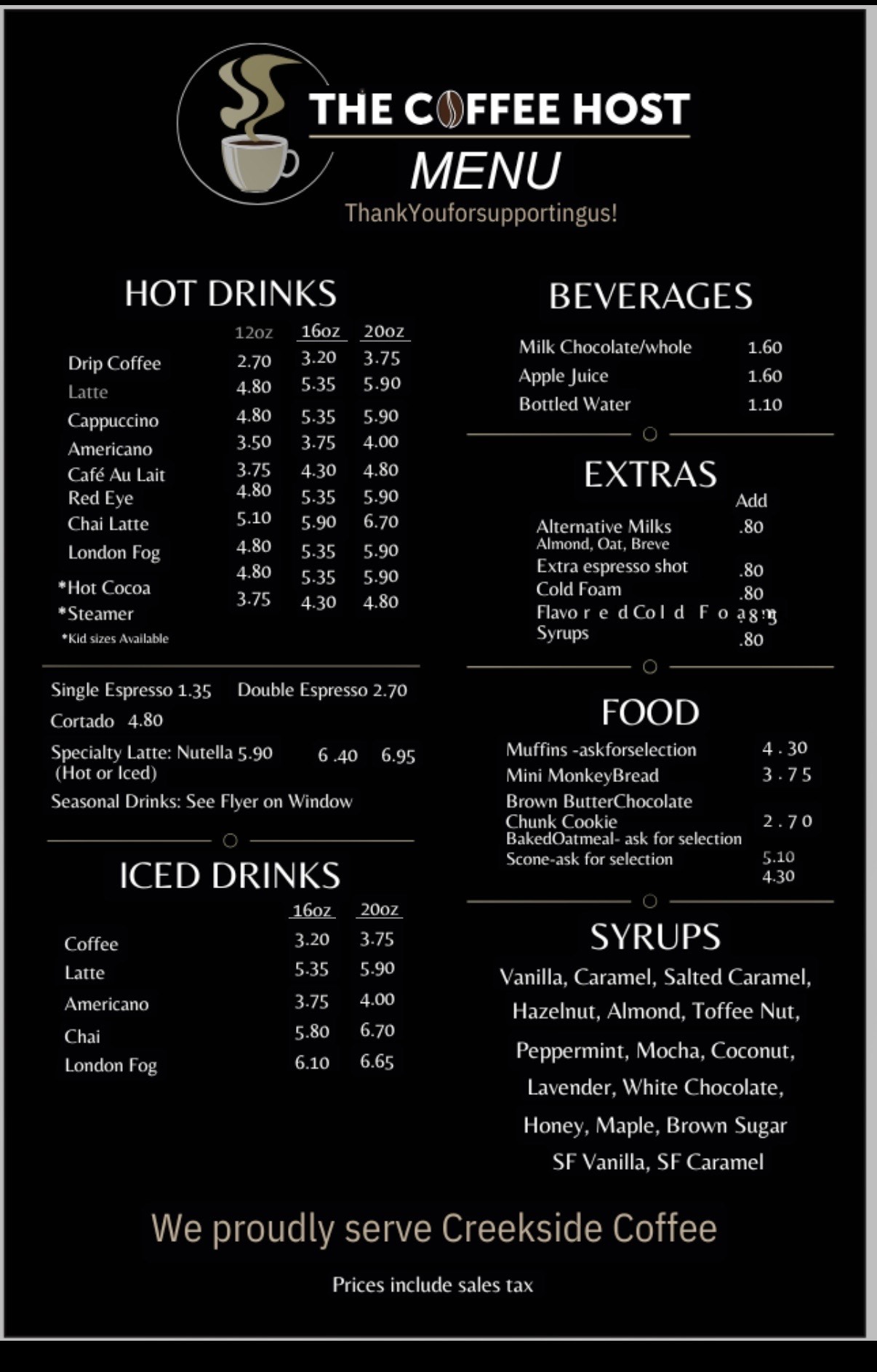 The Coffee Host - UPDATED MENU!!! 1/15/2026 Prices now... | Facebook