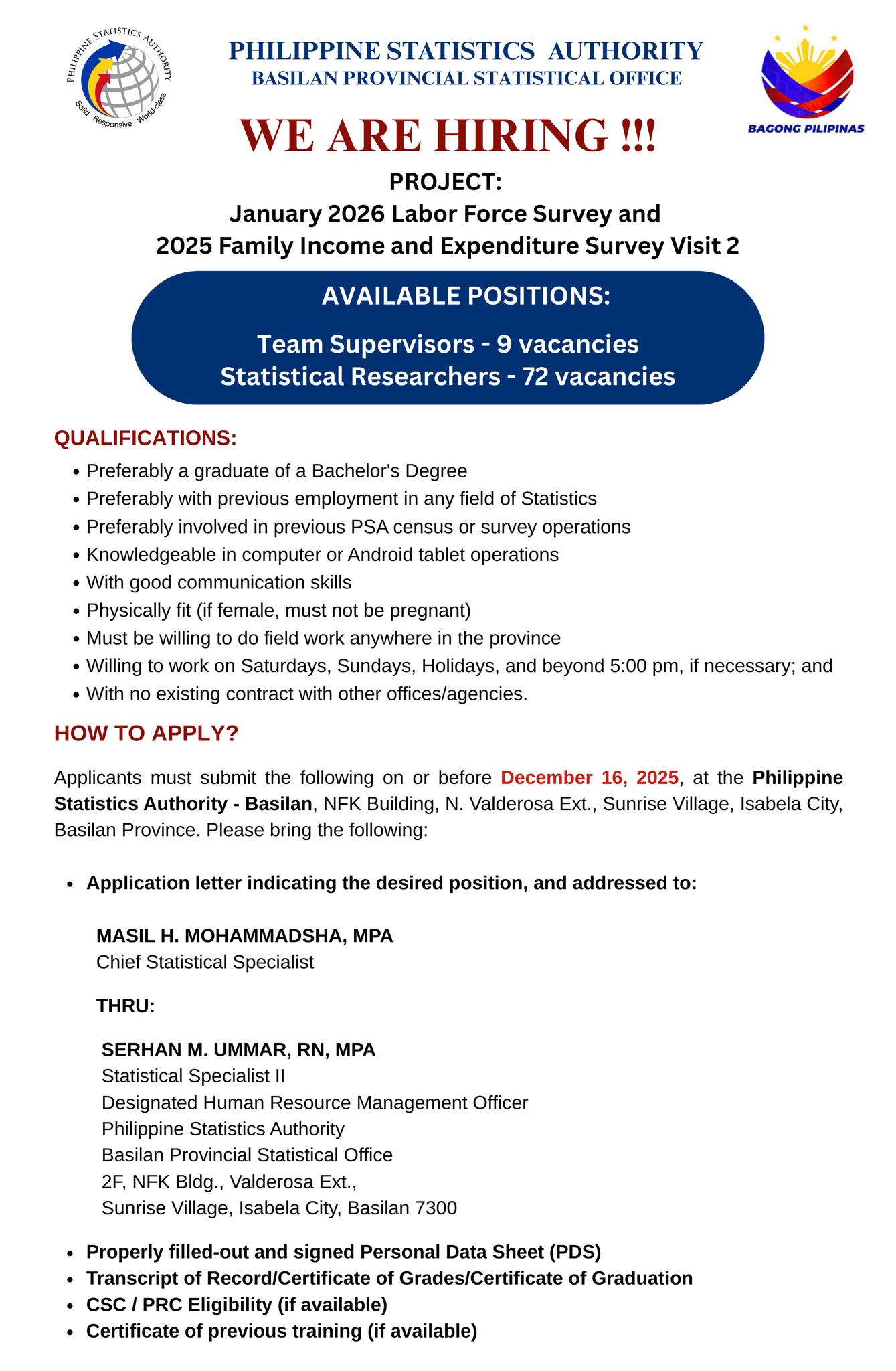 PSA - 𝗔𝗡𝗡𝗢𝗨𝗡𝗖𝗘𝗠𝗘𝗡𝗧: 📣📣📣 The Philippine Statistics Authority - Basilan ...