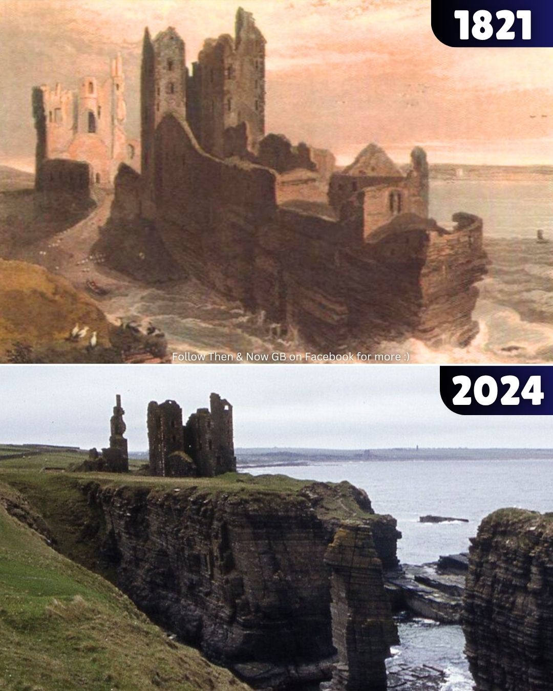 Then - This hand coloured engraving of Castle Sinclair Girnigoe from ...
