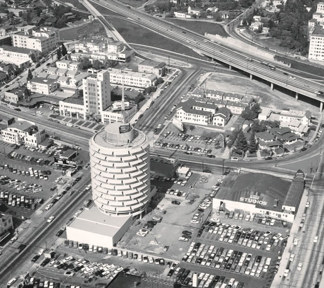 The Capitol Records Building, completed in 1956, stands as an