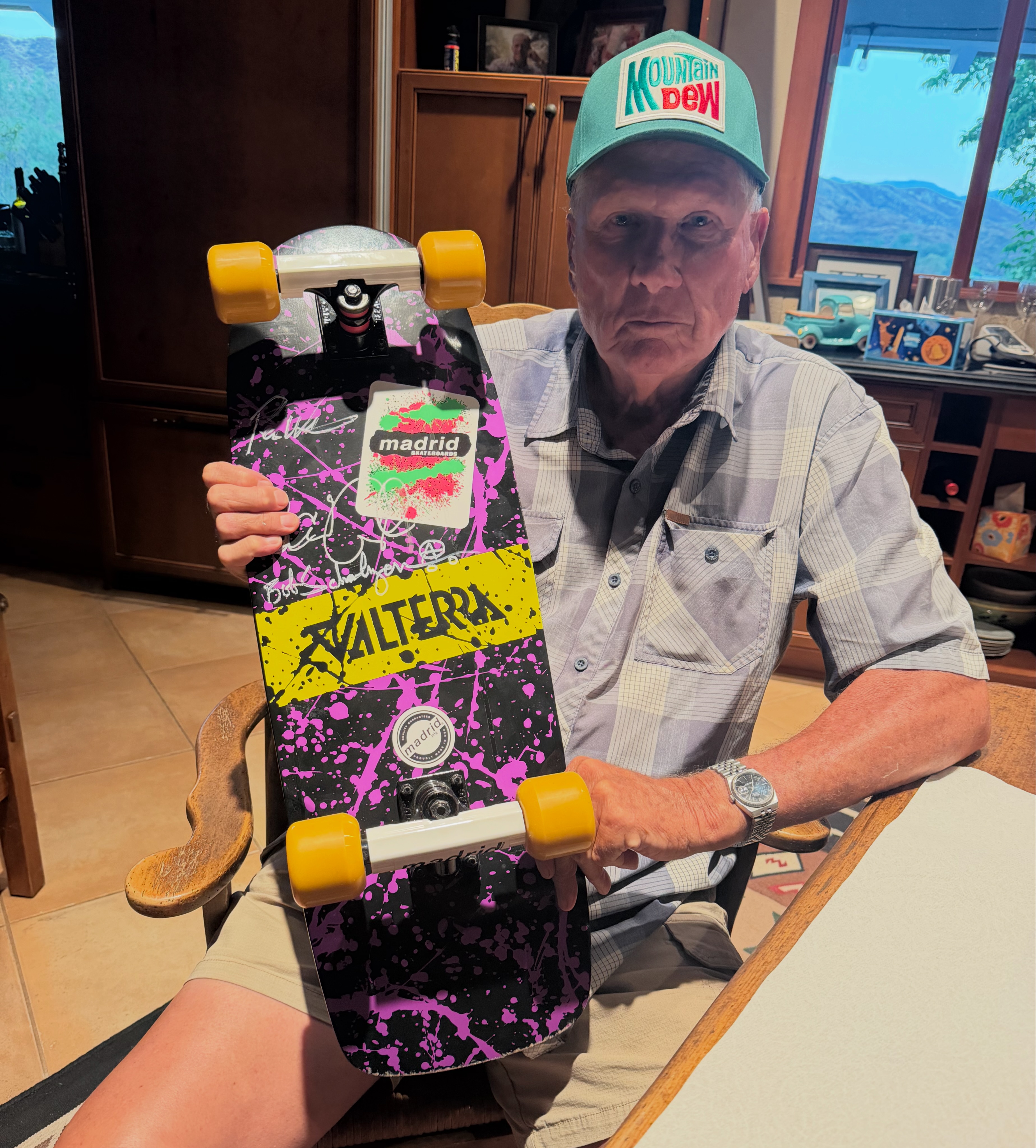 Walter Scott signing the Madrid Skateboard from Back to the Future