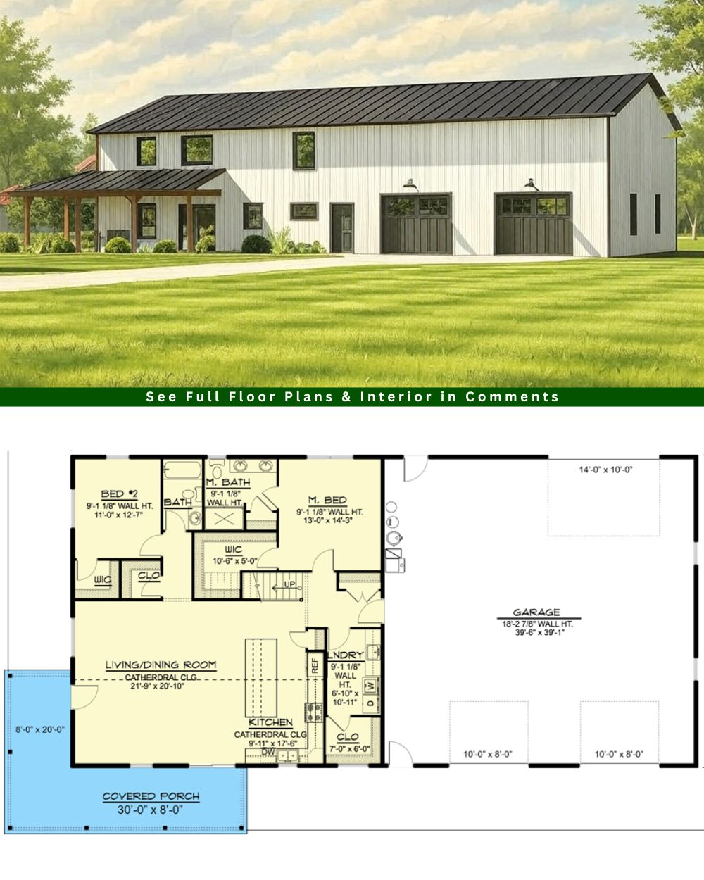 Home - Here's a Stylish Rectangular Barndominium with an L-Shaped Porch ...