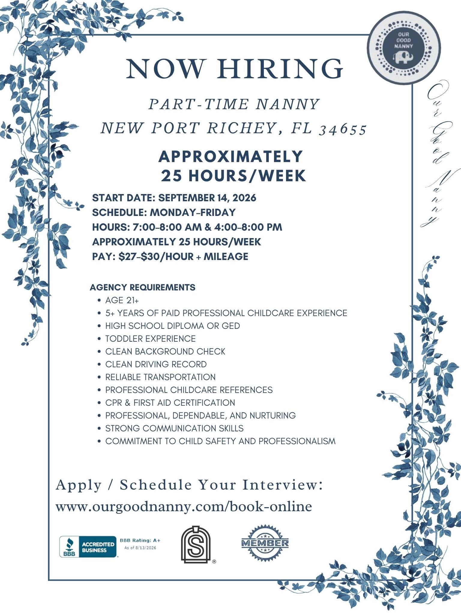 Part-time nanny job in New Port Richey, FL