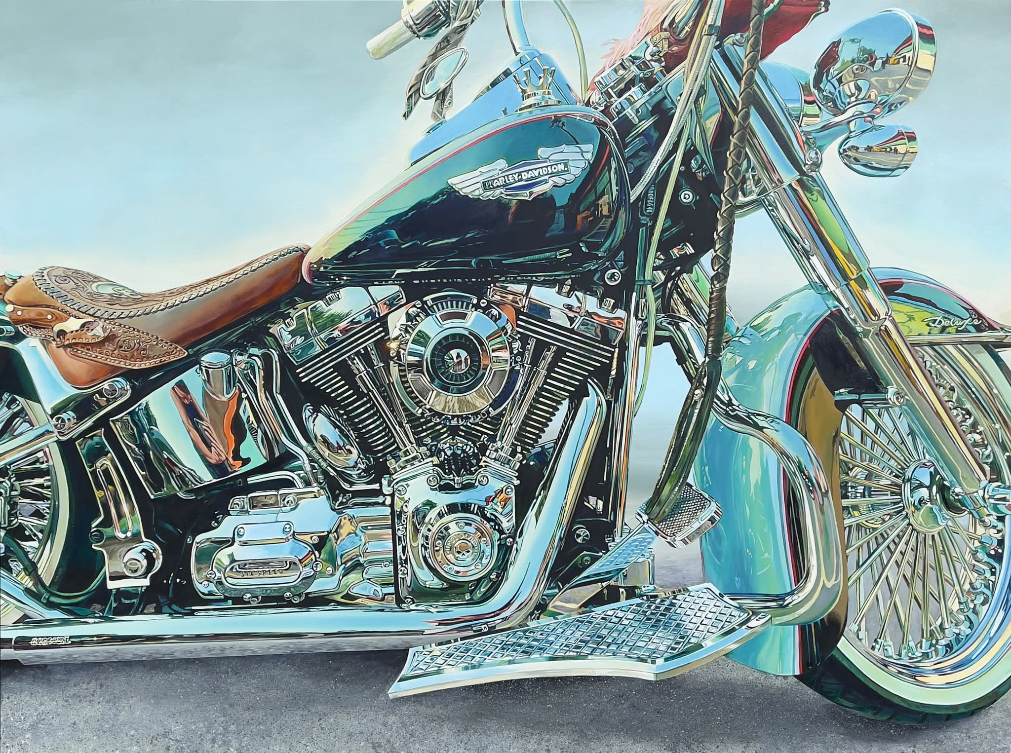 Photorealism artist's complex Harley-Davidson painting on 36