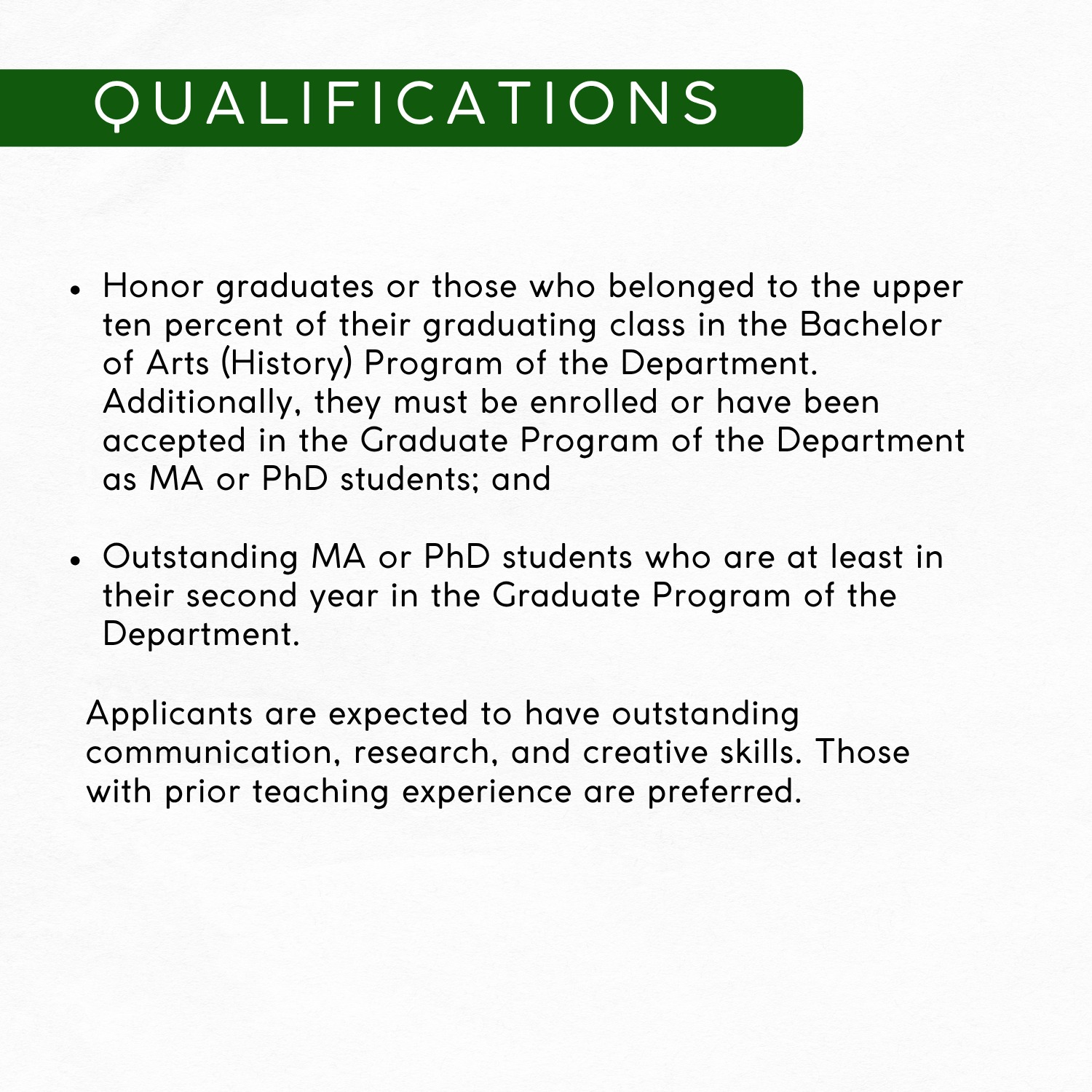 UP - Qualifications: 1. Honor graduates or those who belonged to the ...