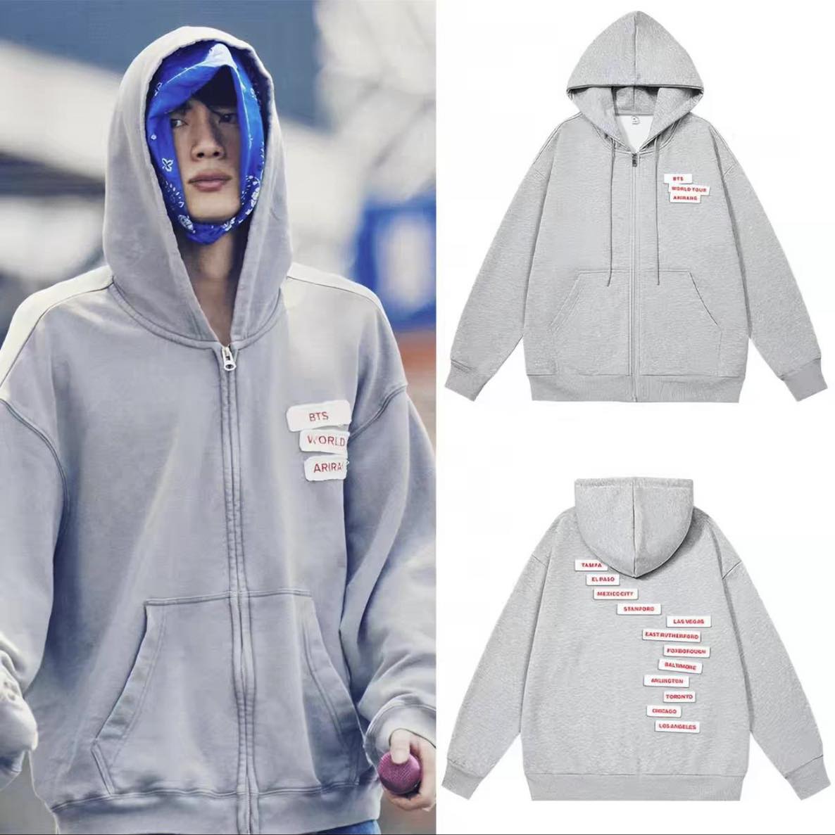 BTS US Exclusive Zip-Up Hoodie in Gray for Pre-Order